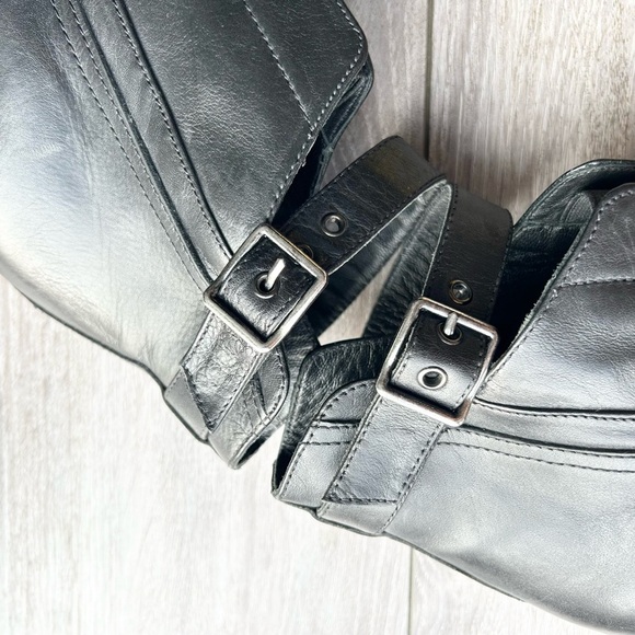 Zara Chunky Heel Pointed Toe Ankle Straps Leather Cowboy Booties Made in Spain - Picture 7 of 15